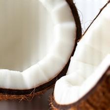 Coconut halves representing coconut oil